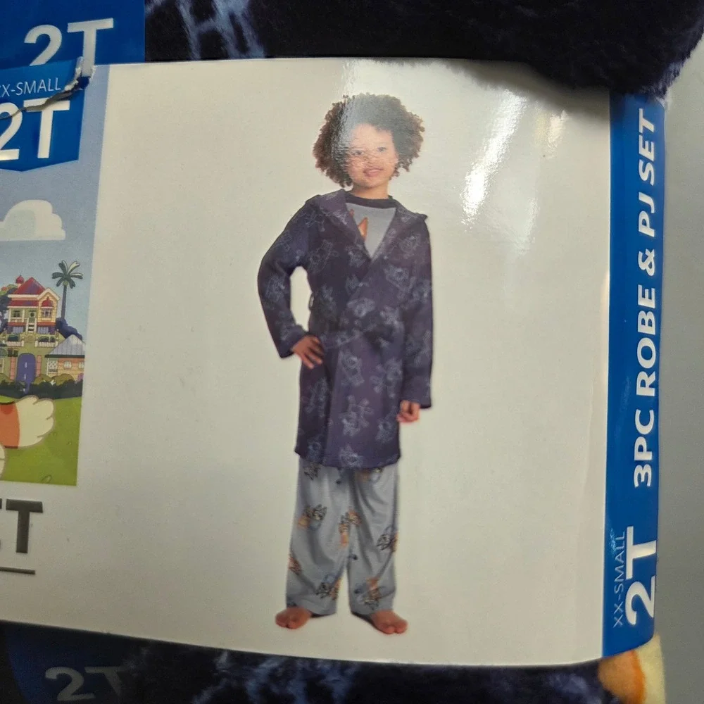 Bluey Boys 3PC Robe and‎ PJ Set Blue Bingo Pajamas Size 2T QF213BLRSC